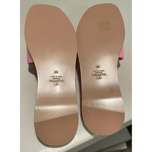 Valentino V Logo Cutout Calfskin Pink Slide Shoes Size 8 - Picture 4 of 6